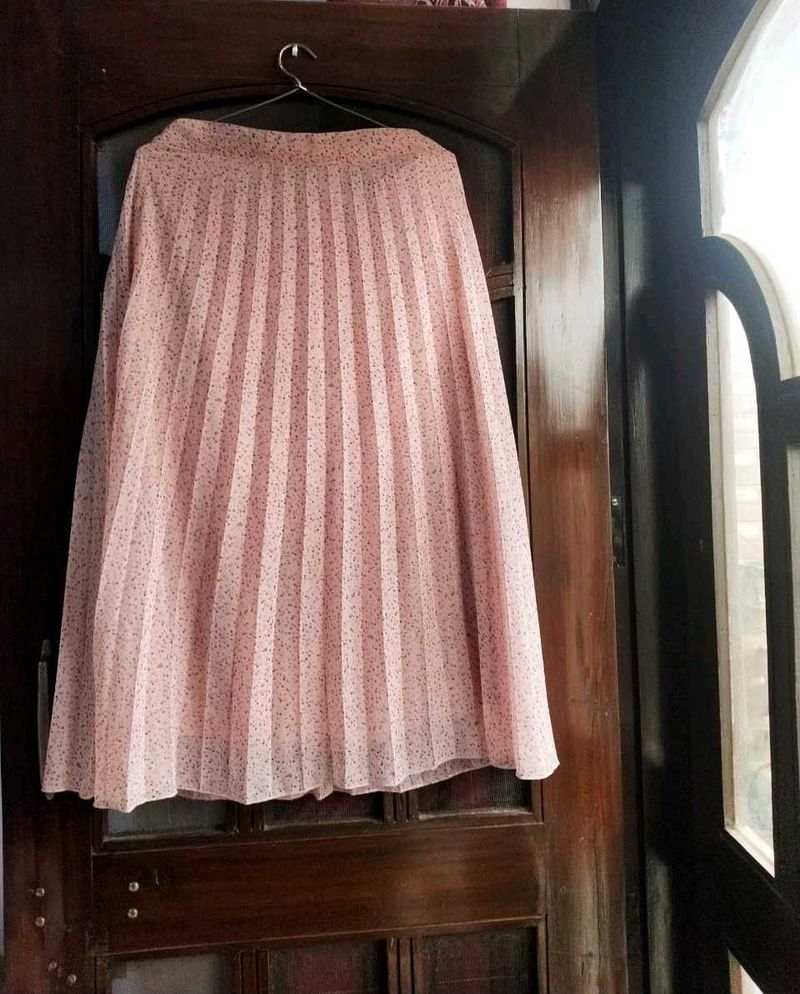 Pleated Pink Floral Skirt