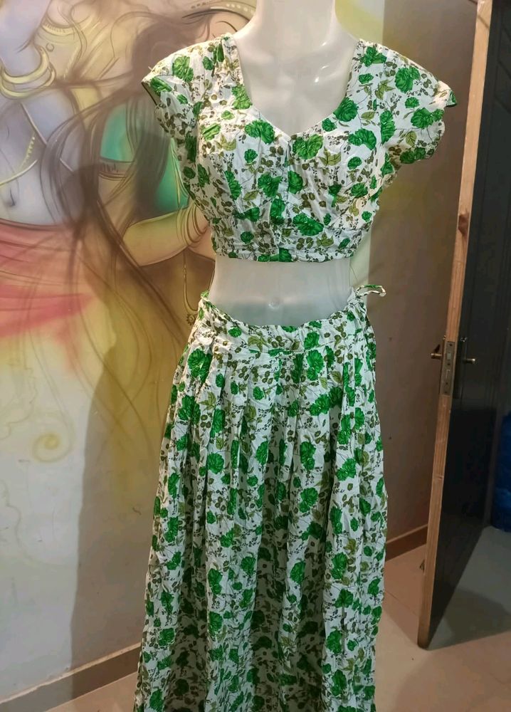 Skirt And Blouse (Green N White)