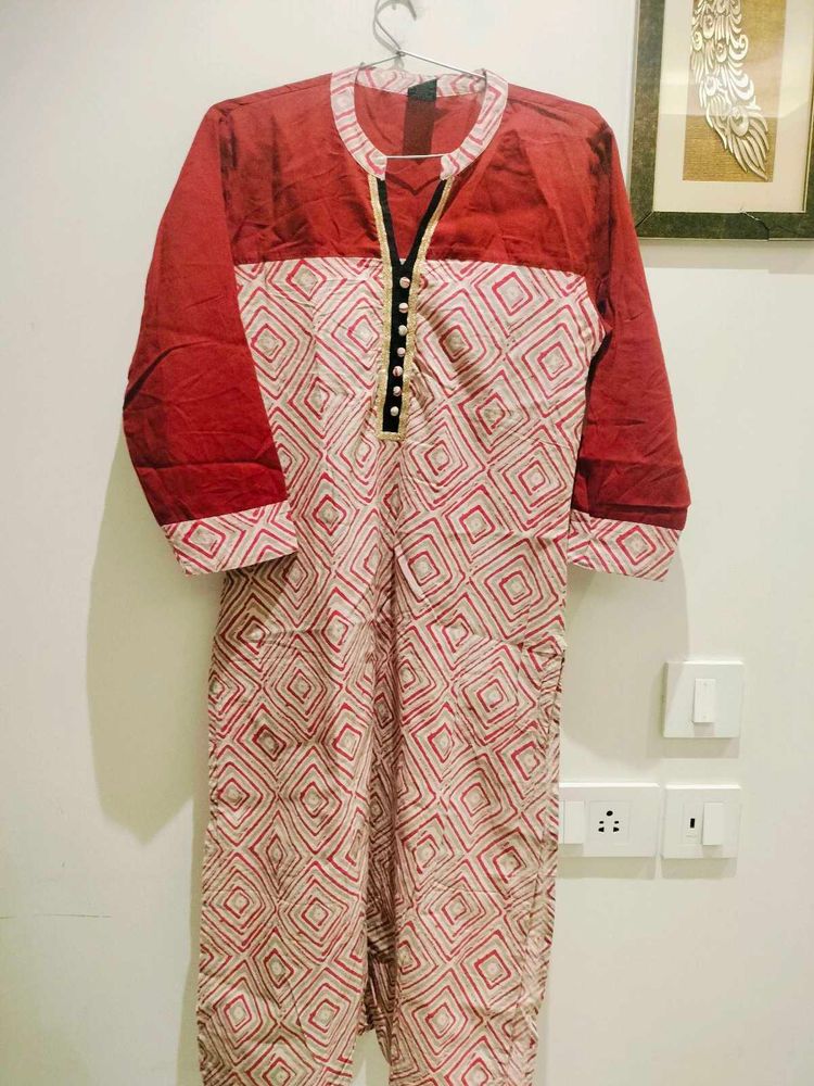 Branded Red Printed Kurta Fix Price