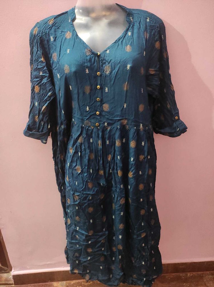 Xxl  Teal Printed A Line Kurta
