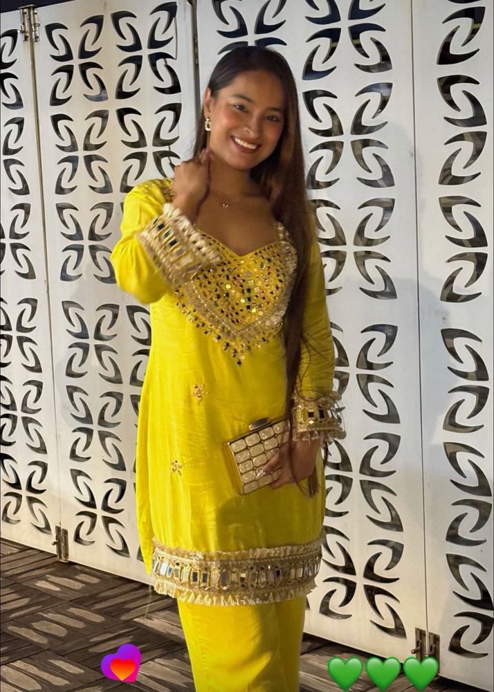 Yellow Mirror-Work Kurta Set