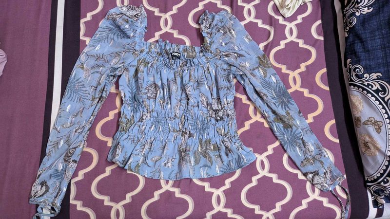 Blue Floral Smocked Top