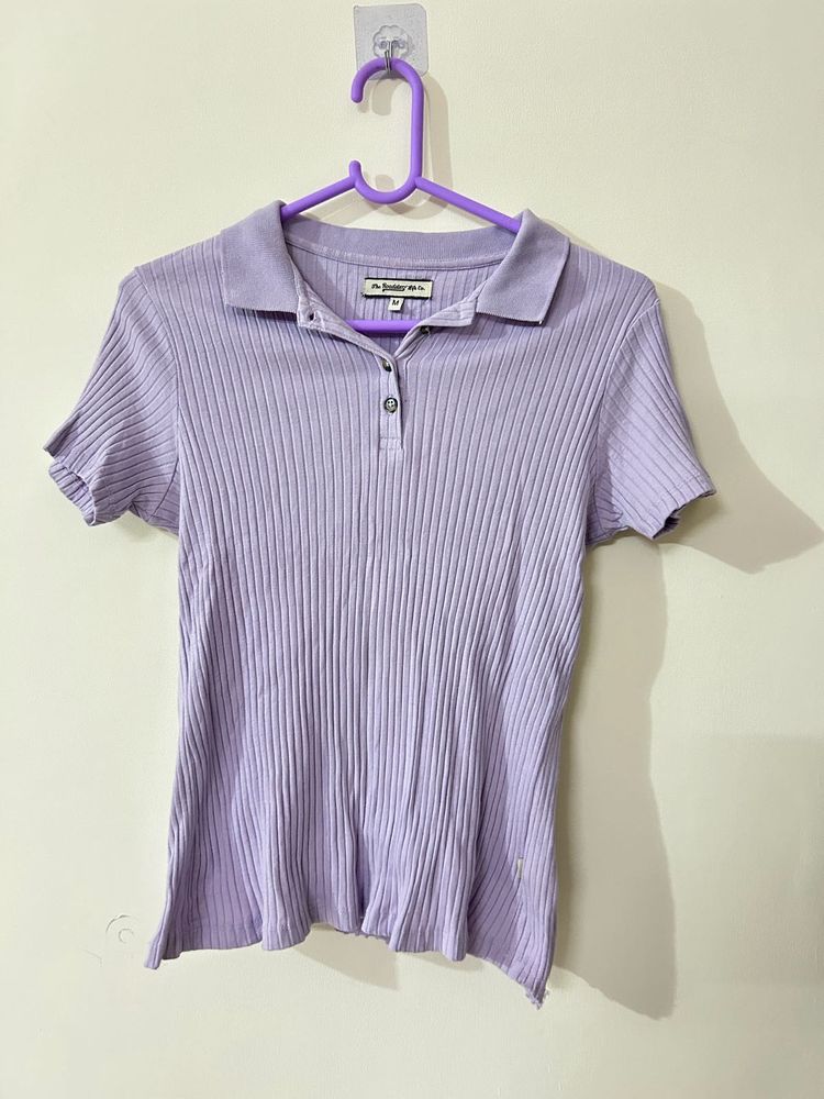 Lilac Ribbed Polo Top size m