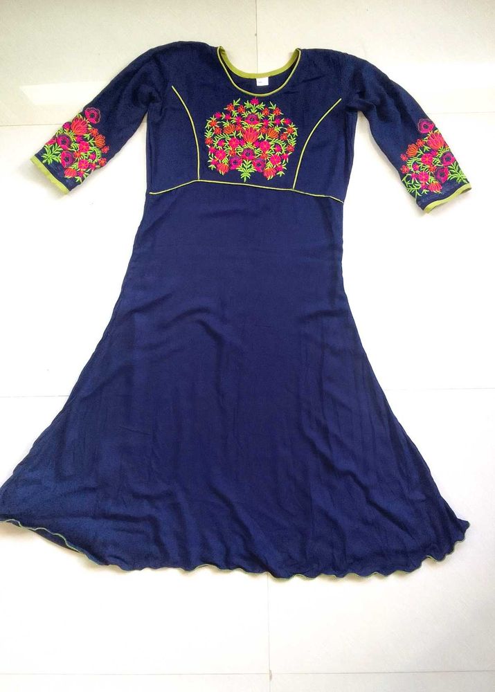 Blue Embroidered Long Dress
