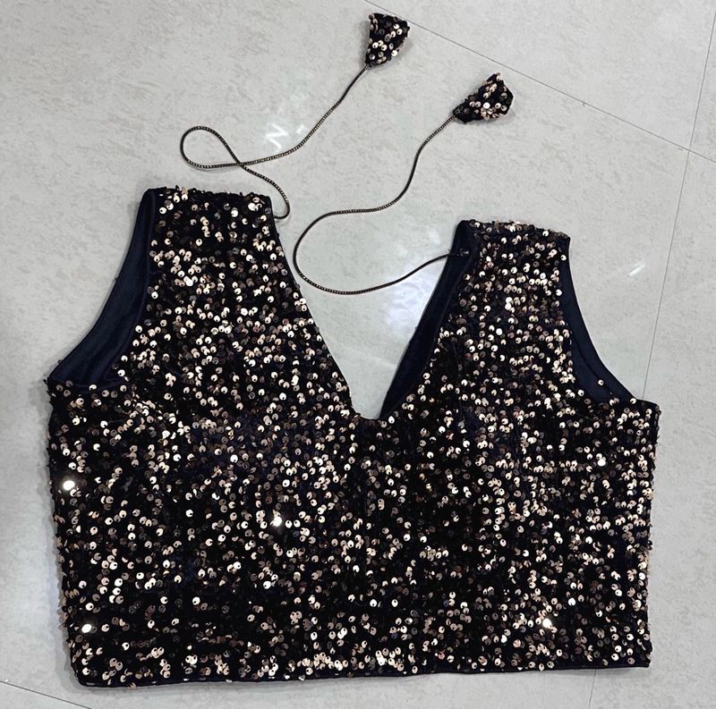 Black Velvet Blouse with Golden Sequins
