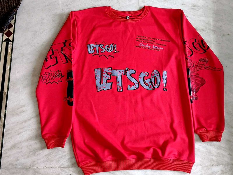 Red Graphic Print Oversized Sweatshirt L Size