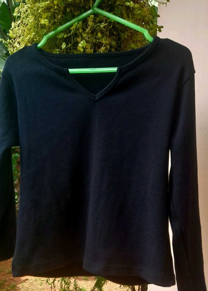 Casual Black Long Sleeve Top