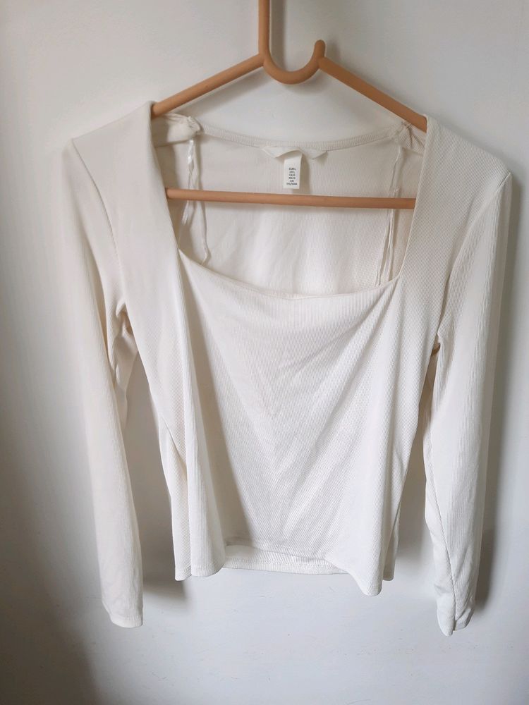 H&amp;M White Full Sleeves Top