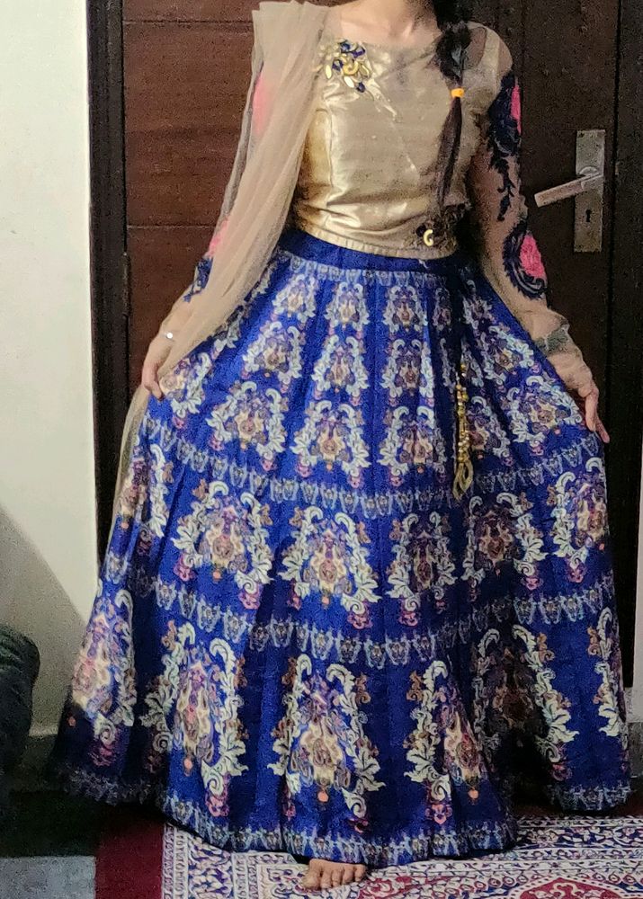 Crop Top Skirt With Net Dupatta