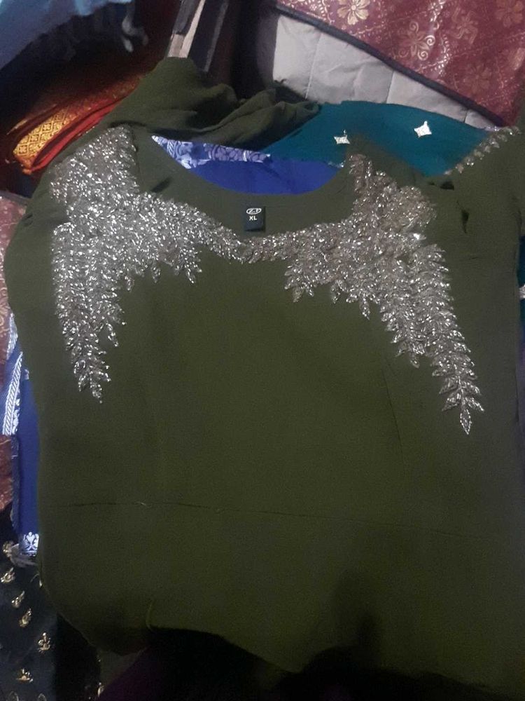 Olive Green Embellished Dress