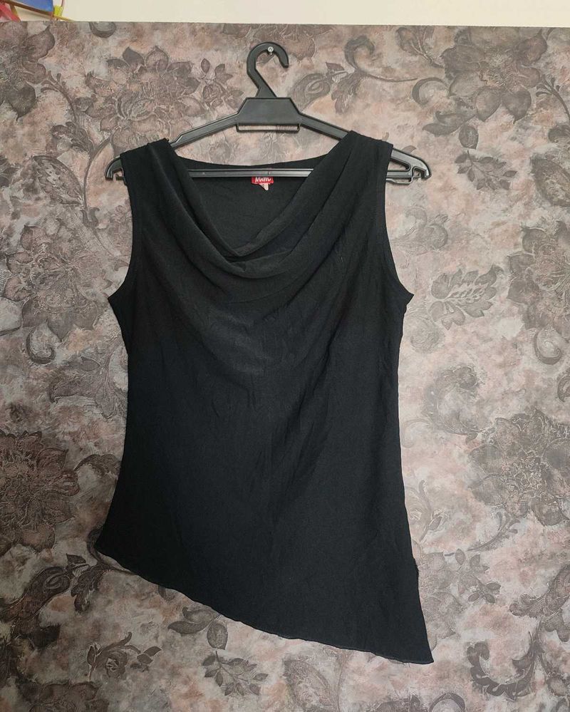 Y2k Asymmetric Cowl Neck Side Slit Top