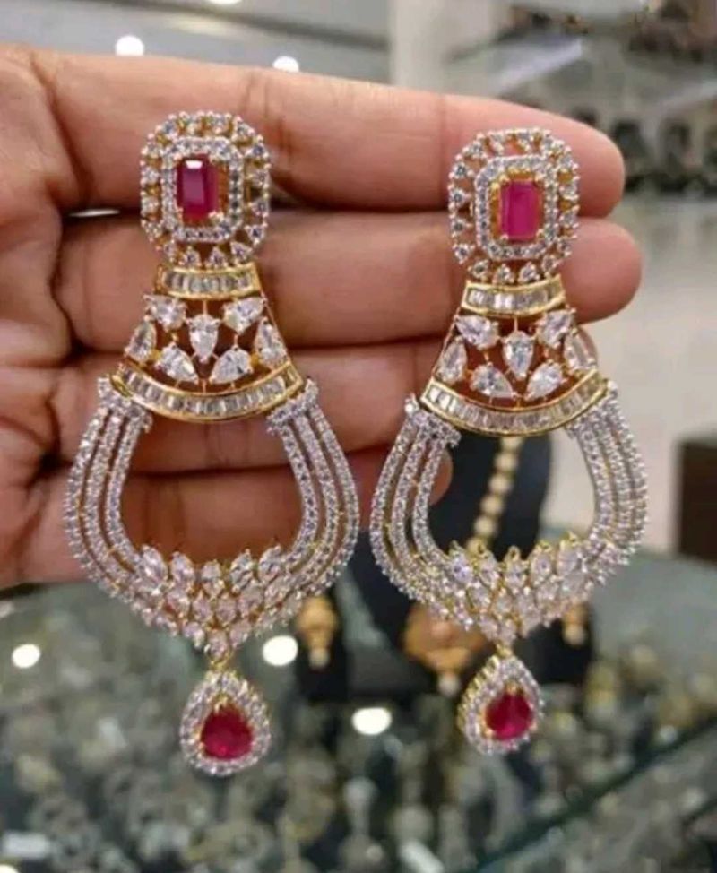American Diamond Ruby Drop Earrings