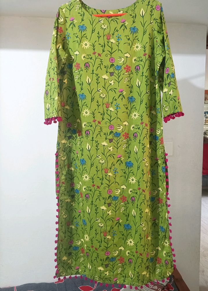 New A line Kurti ❤️with Pom Poms❤️