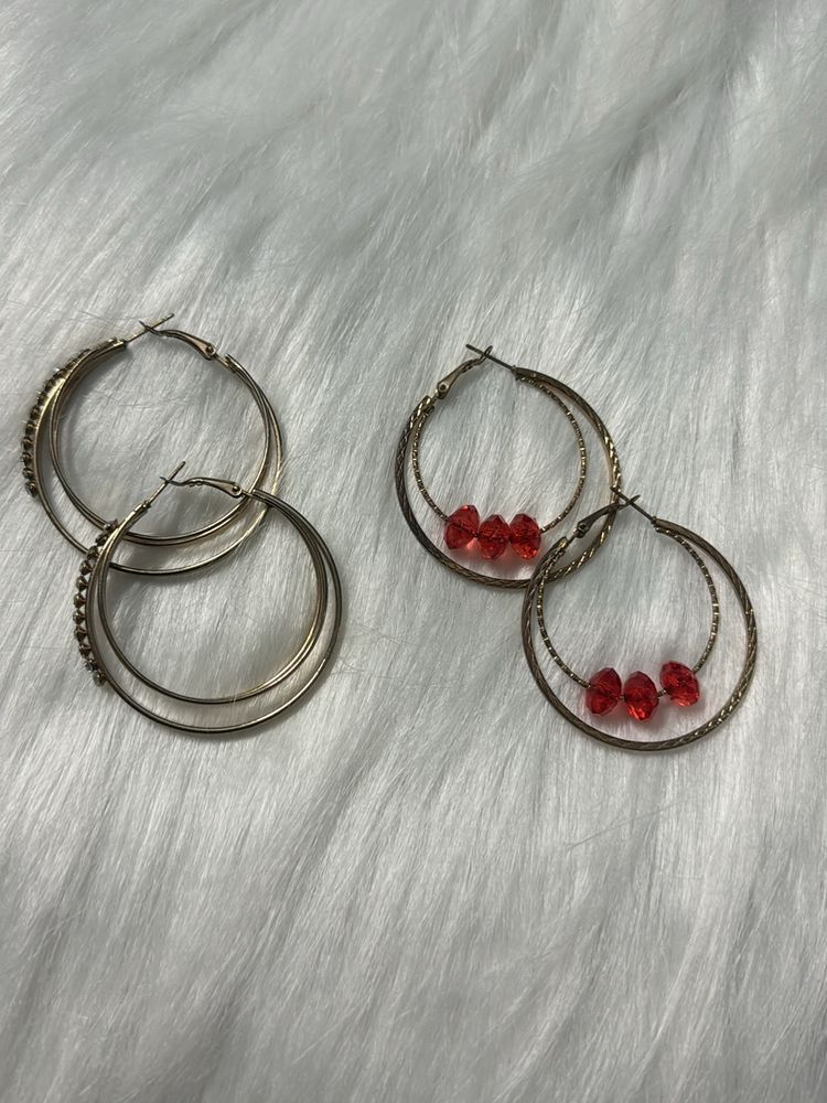 Golden Stylish Hoop Earrings Combo