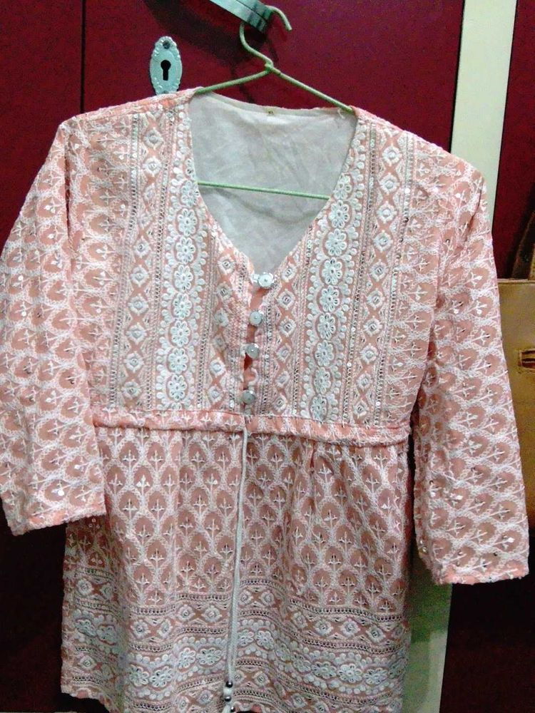 Peach Embroidered Kurta