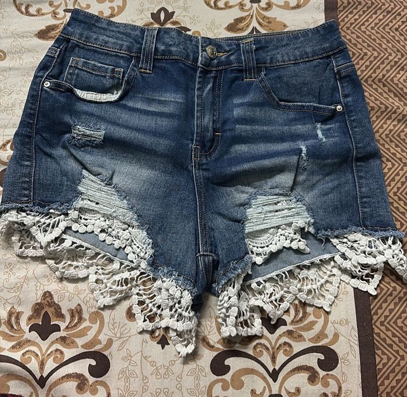 Denim Lace Shorts