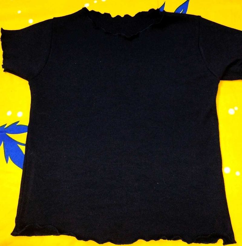 Black Ruffle Trim Top