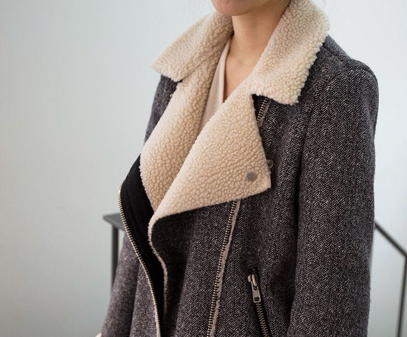 Sherpa Lined Wool Biker Jacket