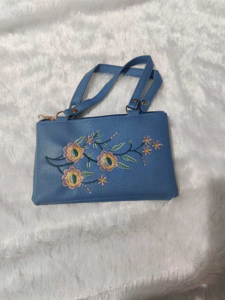 Blue Floral Embroidered Clutch