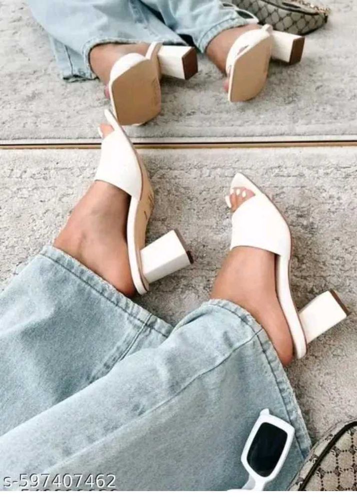 Chic White Block Heel Mules