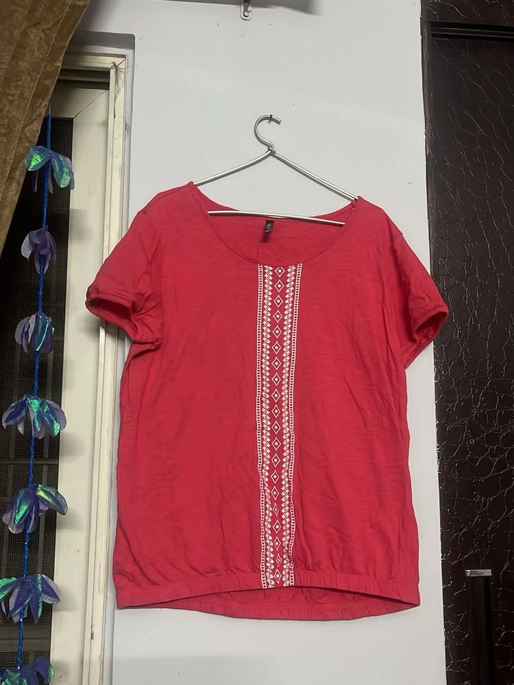 pink Embroidered Top