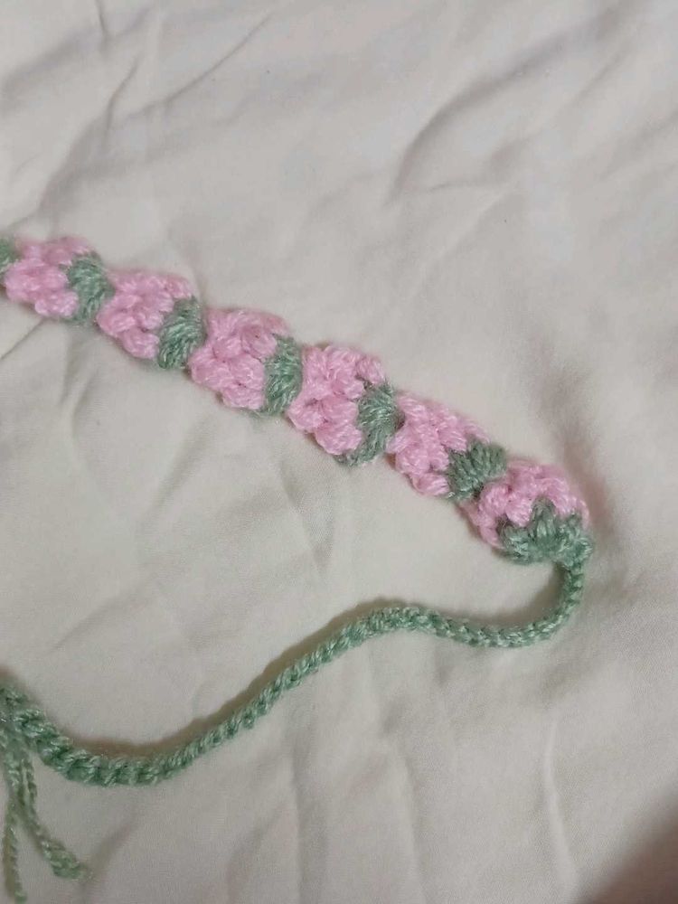 Handmade Pink Strawberry Crochet Flower Headband