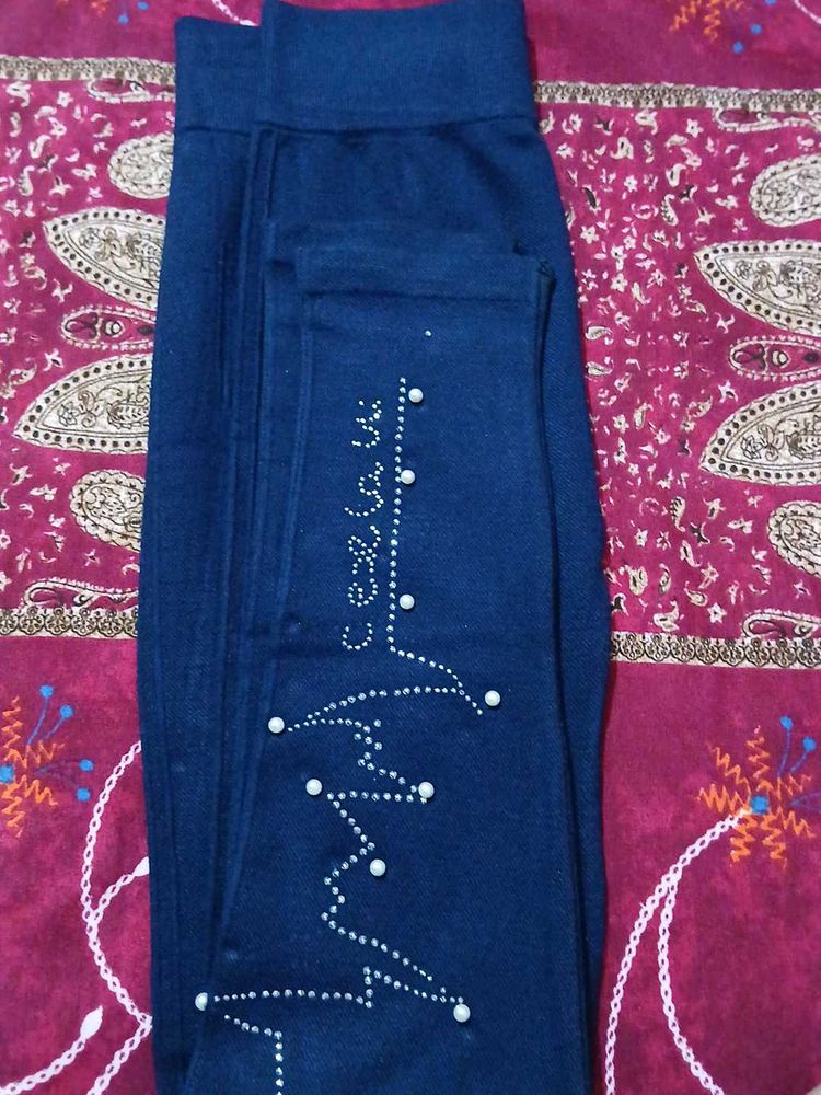 Embellished Denim Leggings
