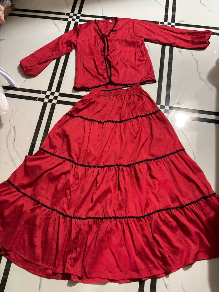 price drop Red Skirt &amp; Top Set