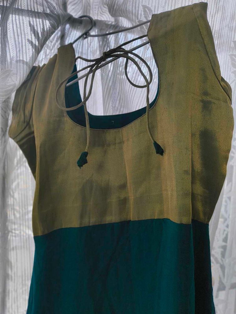 Peacock Green Anarkali Dress w Gold Metallic Yo