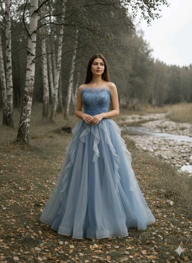 Elegant Blue Ruffled Gown