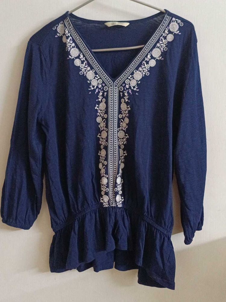 Embroidered Navy Blue Top