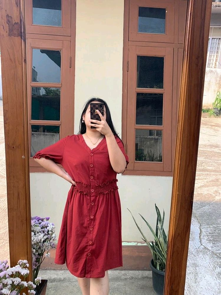 Burgundy Button Dress
