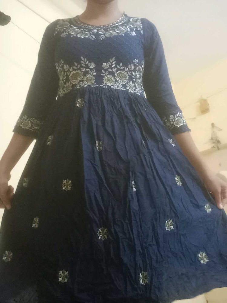 Navy Embroidered Anarkali Dress