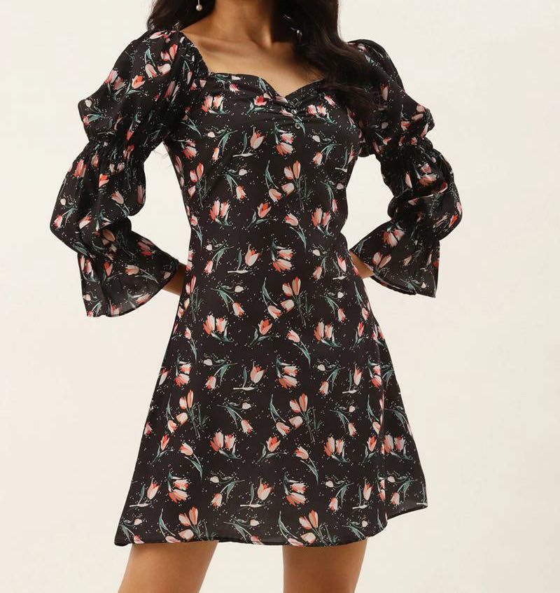 floral mini black dress