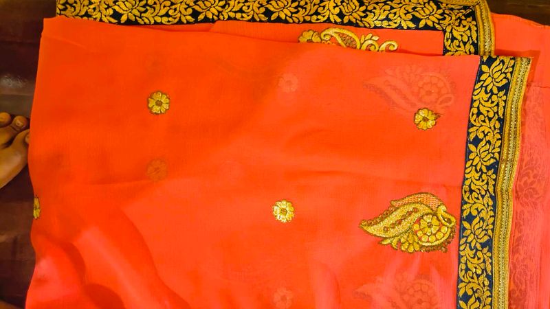 Orange Embroidered Saree