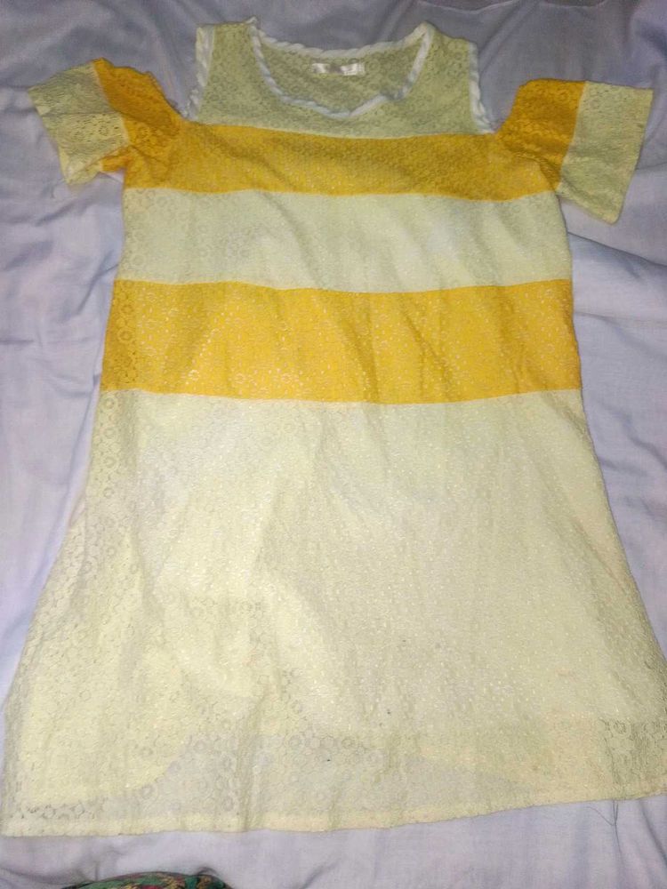 Yellow Striped Cold Shoulder Dress