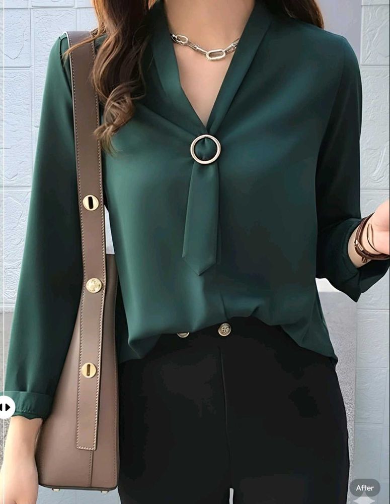 New with tag Pinterest Elegant Green Tie-Neck Blou