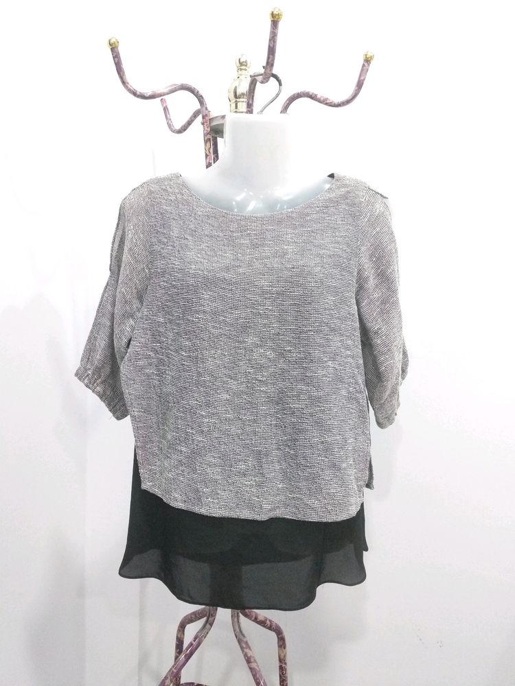 Grey &amp; Black Combination Layered Top