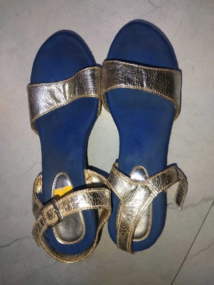 Gold Strapped Blue Heels