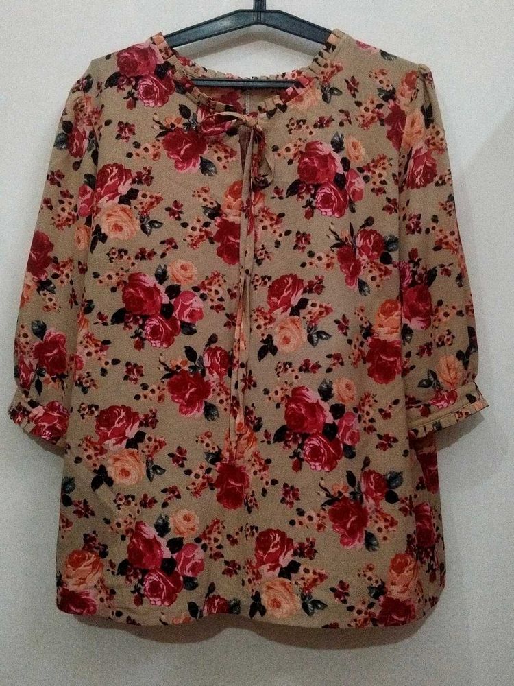 Floral Fantasy - Pink Beige With Unique Neck Line