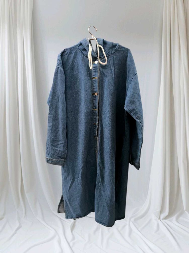 Stylish Denim Hooded Overcoat
