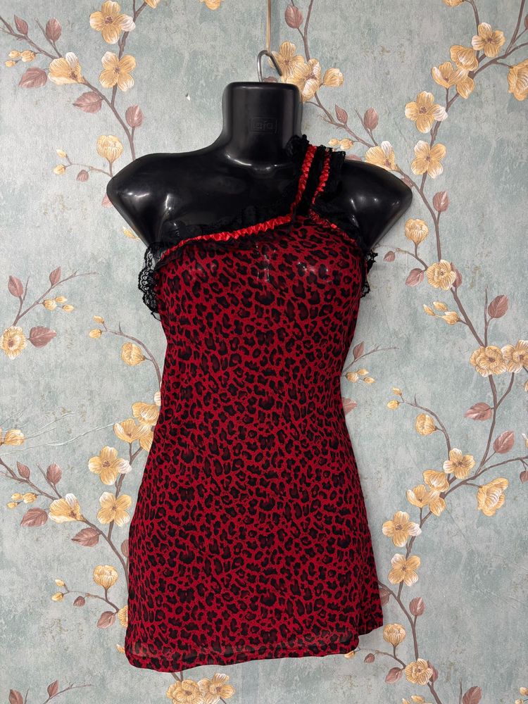 Y2k Red Animal Print Dress