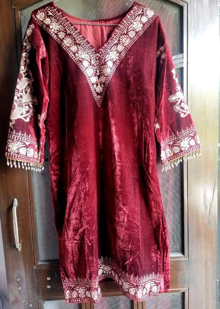 Embroidered Velvet Suit Set