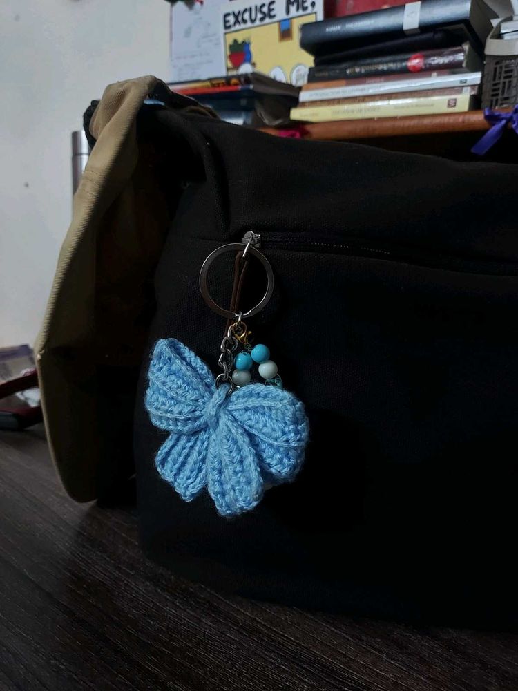 Blue Crochet Bow Keychain
