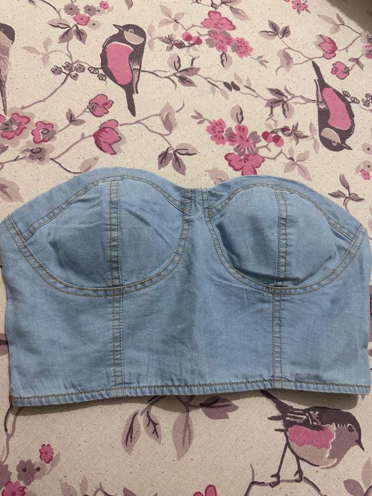 Denim Bandeau Top, Brand New