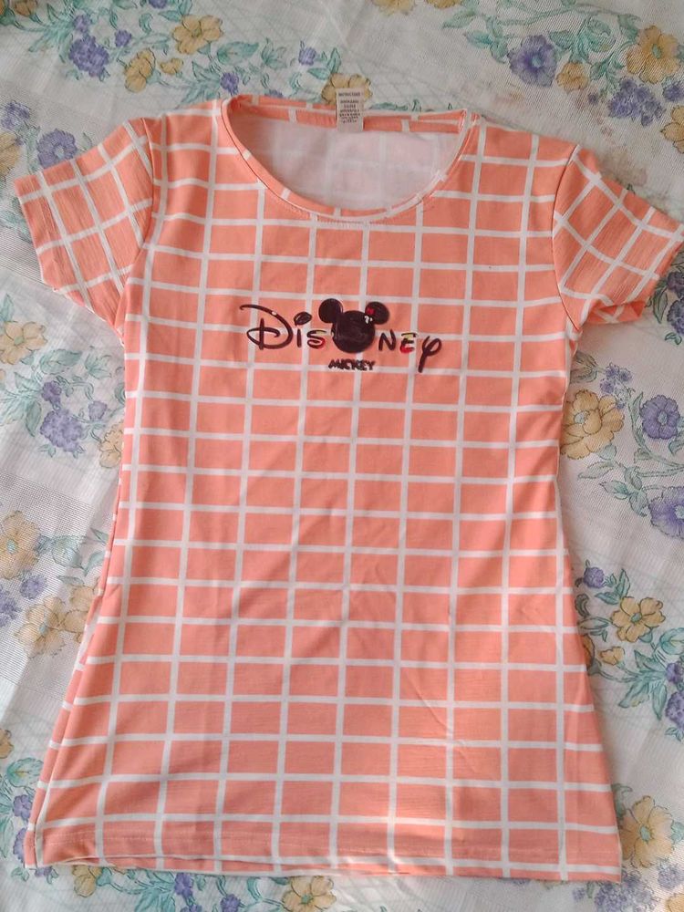 Disney Peach Plaid T-Shirt Dress