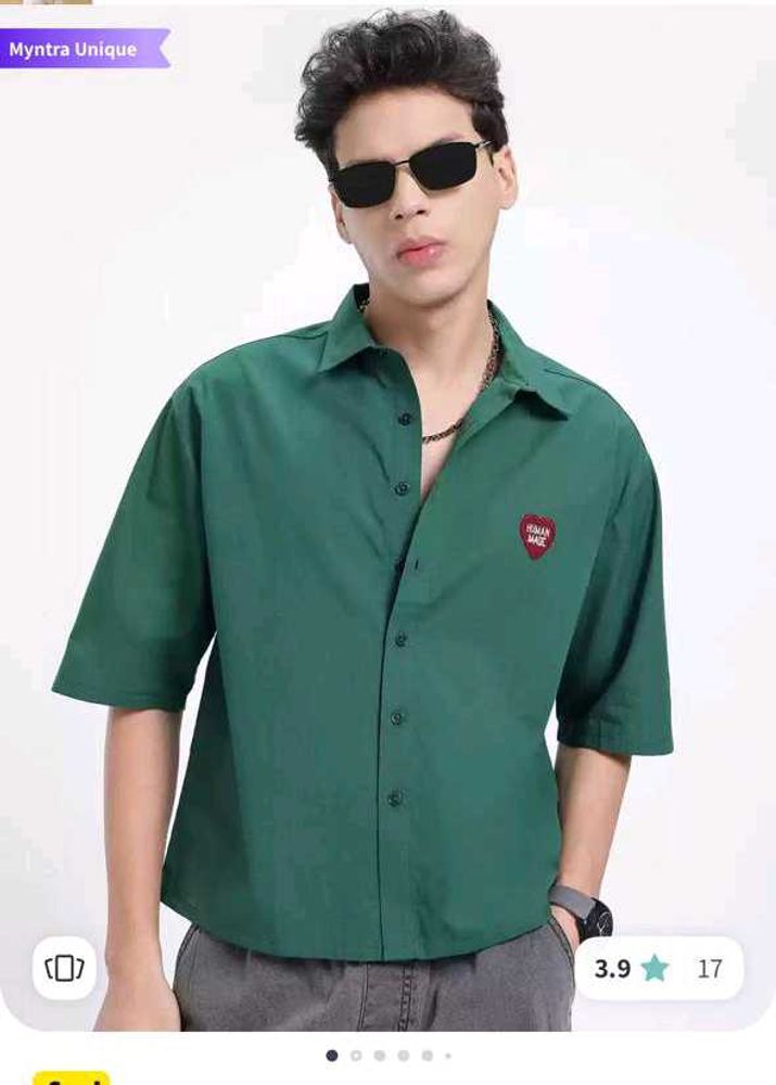 GLITCHEZ (MYNTRA) GREEN DROP SHOULDER COTTON SHIRT