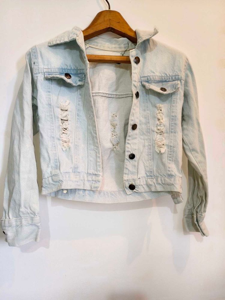 Distressed Denim Jacket Size Small
