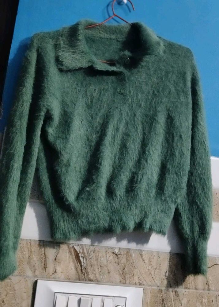 Green Fuzzy Knit Sweater