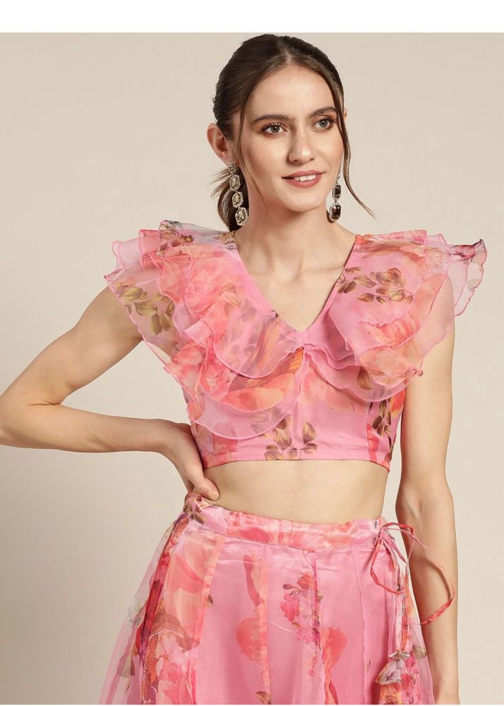 Floral Ruffle Crop Top and skirt